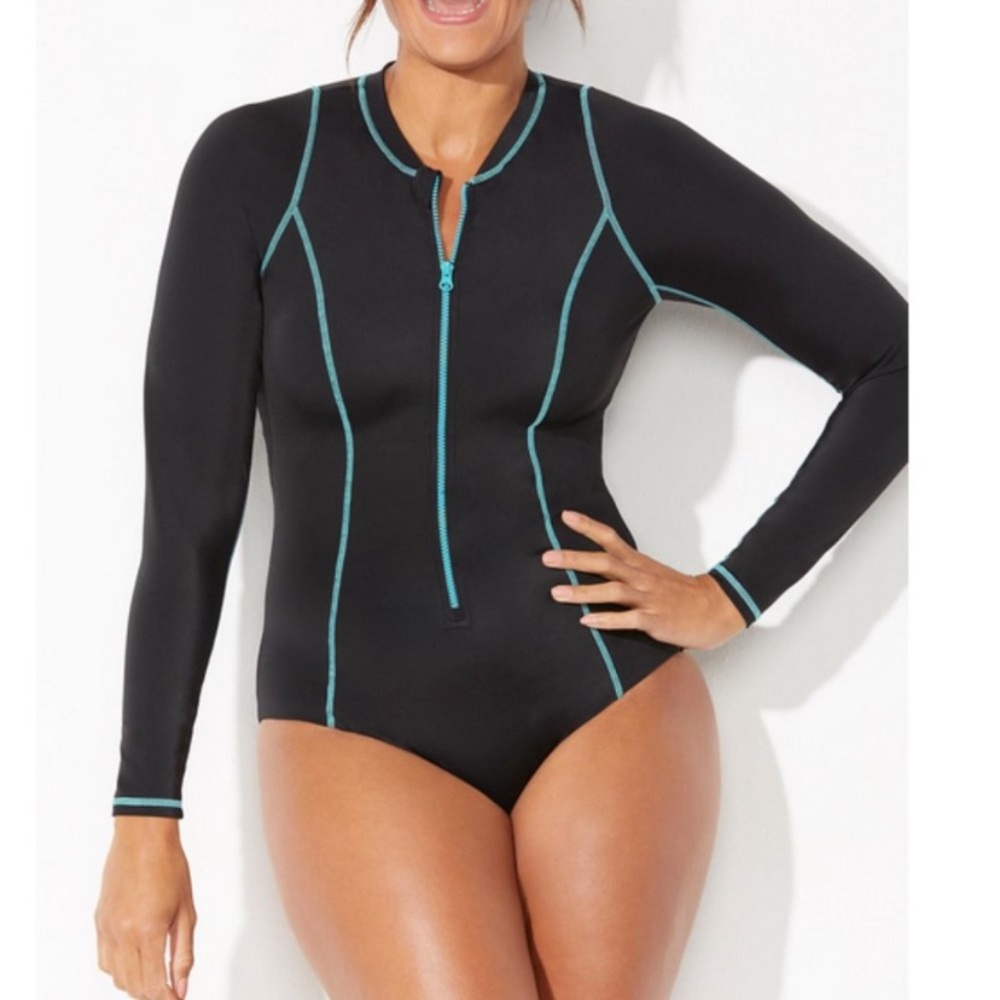 New Zip Front Sporty Swimsuits For All Long sleeve Scuba One Piece plus size 24
